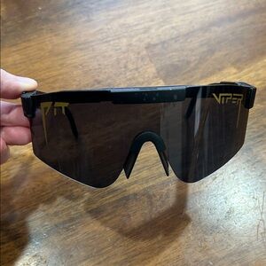 Pit Viper Black Shield Sunglasses with Gold Accents